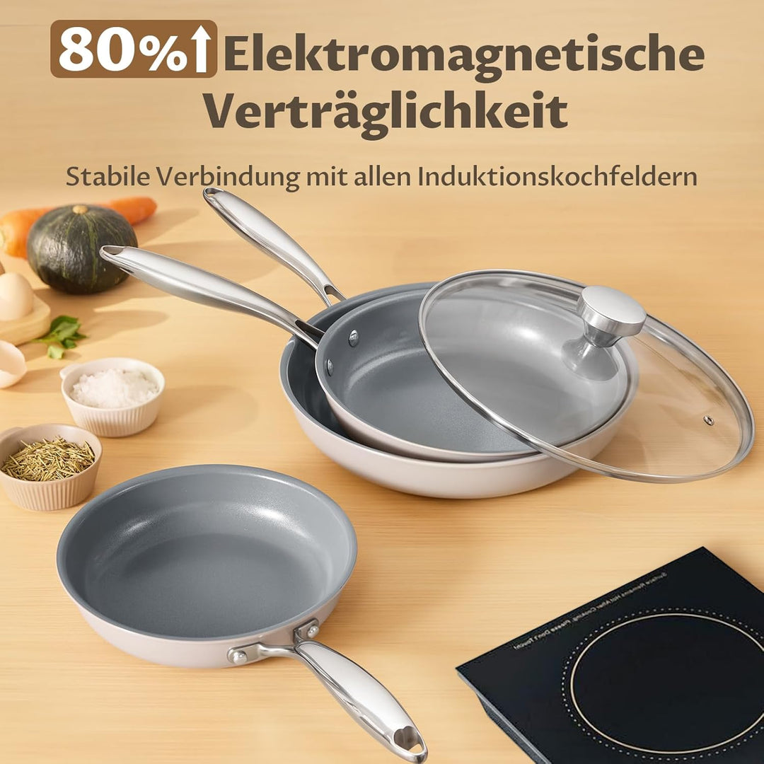 Pfannenset 5-teilig, Pfanne Induktion 20, 24, 28 cm, Antihaft keramikpfanne mit Deckel, Molekular ge