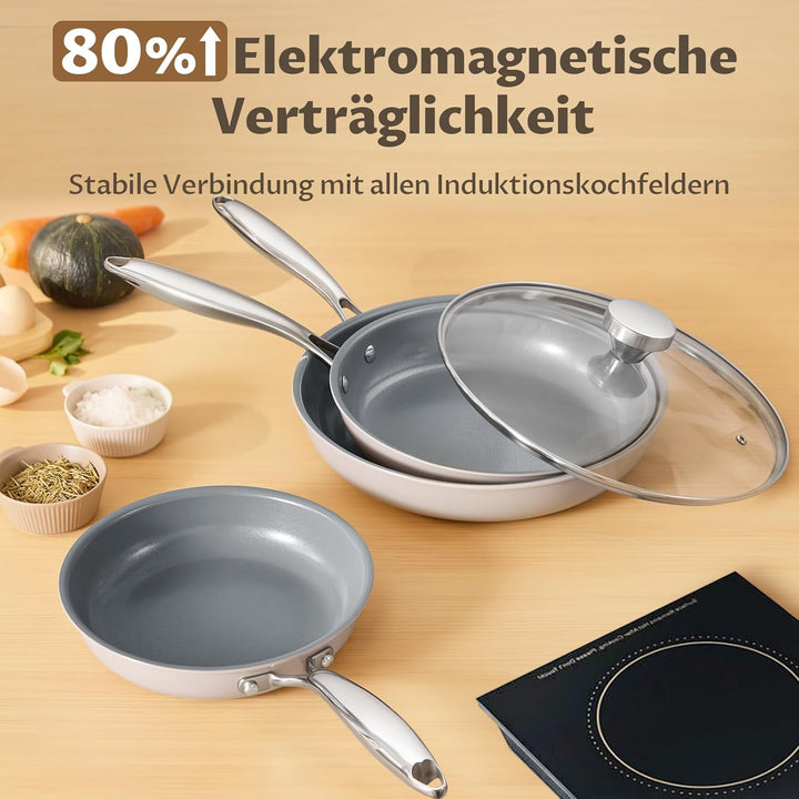 Pfannenset 5-teilig, Pfanne Induktion 20, 24, 28 cm, Antihaft keramikpfanne mit Deckel, Molekular ge
