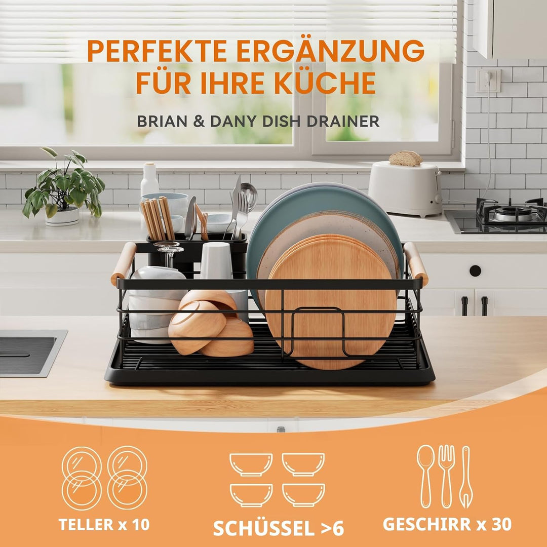 BRIAN & DANY Abtropfgestell mit Abtropfschale und Bestecksammler, Schwarz, 42× 30× 15, Geschirrständ