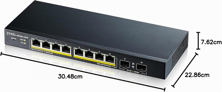 ZyXEL 8-Port Gigabit Ethernet Smart Managed PoE Switch mit 77 Watt Budget - lüfterloses Design und 2