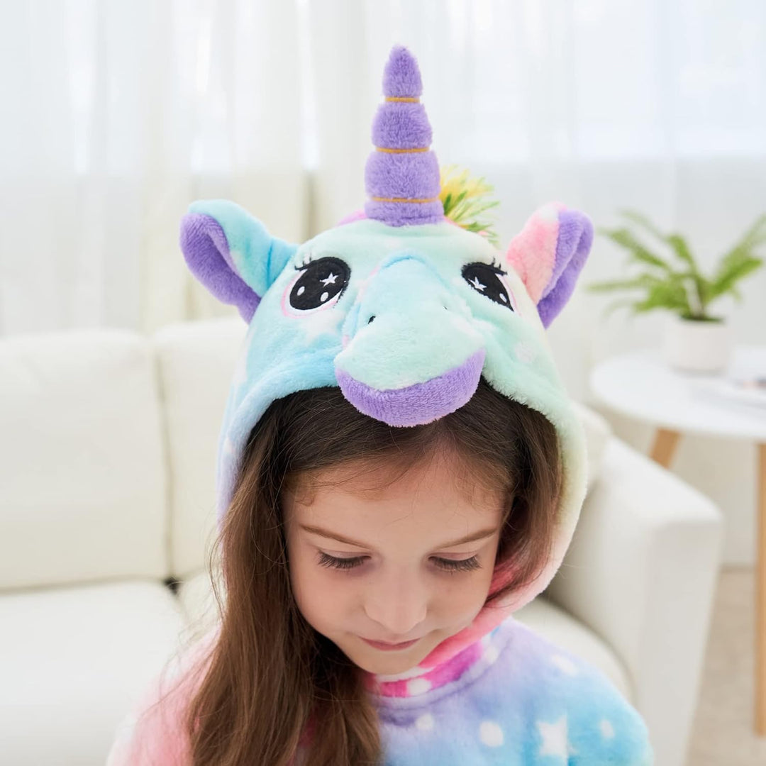 Ceruwum Einhorn Bademantel für Mädchen Weich Fleece Morgenmäntel mit Kapuze 4-5 Jahre Rosa/Blau, 4-5