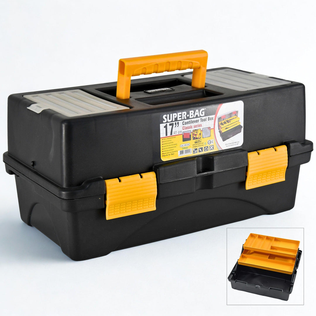 Werkzeugkoffer - Angelkoffer leer 17" – Faltbar & klappbar 2 Ebenen – Organizer & Sortierbox für Kle