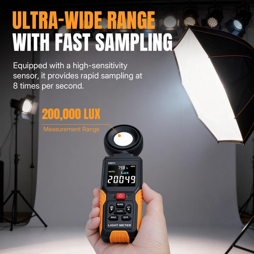 Mcbazel Digitales Luxmeter, Hochpräziser Belichtungsmesser Tragbare Photometer 200.000 Lux/FC mit 27
