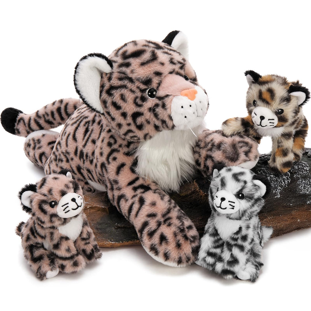 MorisMos 45cm riesen Leopardo Kuscheltier XXL mit 3 Baby im Bauch, gross liegend Plüsch Leopard XXL,
