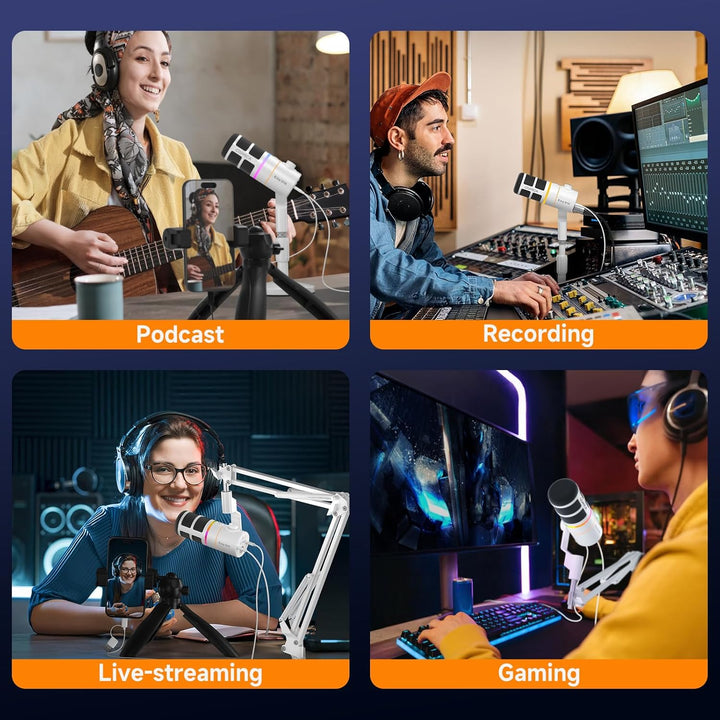 COMICA EJoy D10(D) Microphone de jeu USB – Micro dynamique RVB Avec Suppression du Bruit, XLR/USB-C,