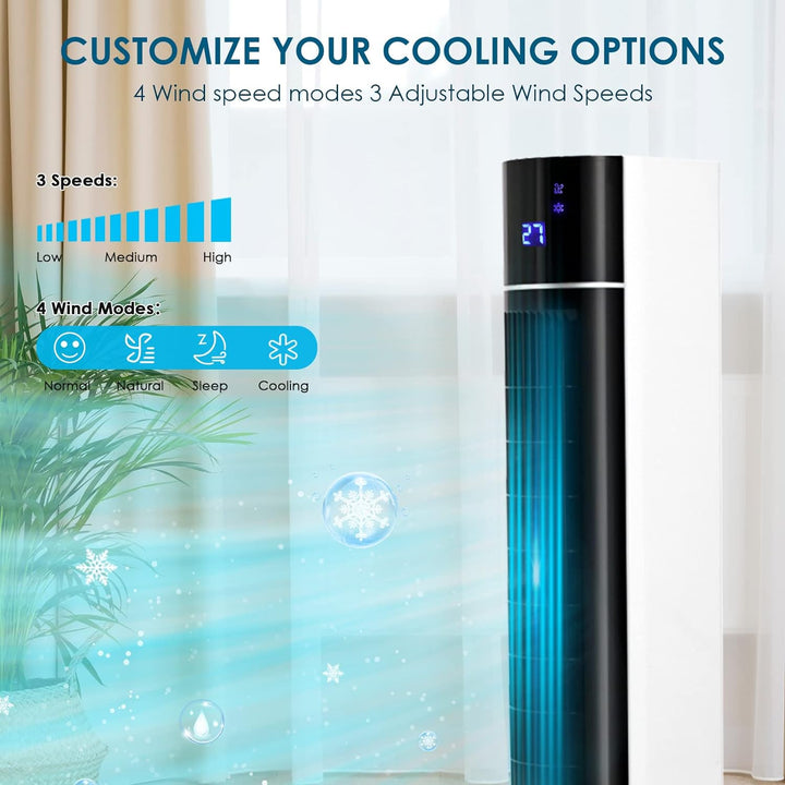 LIFERUN 104CM Turmventilator mit Fernbedienung und Wasserkühlung, 4 in 1 mit Kühlung Befeuchtung Rei