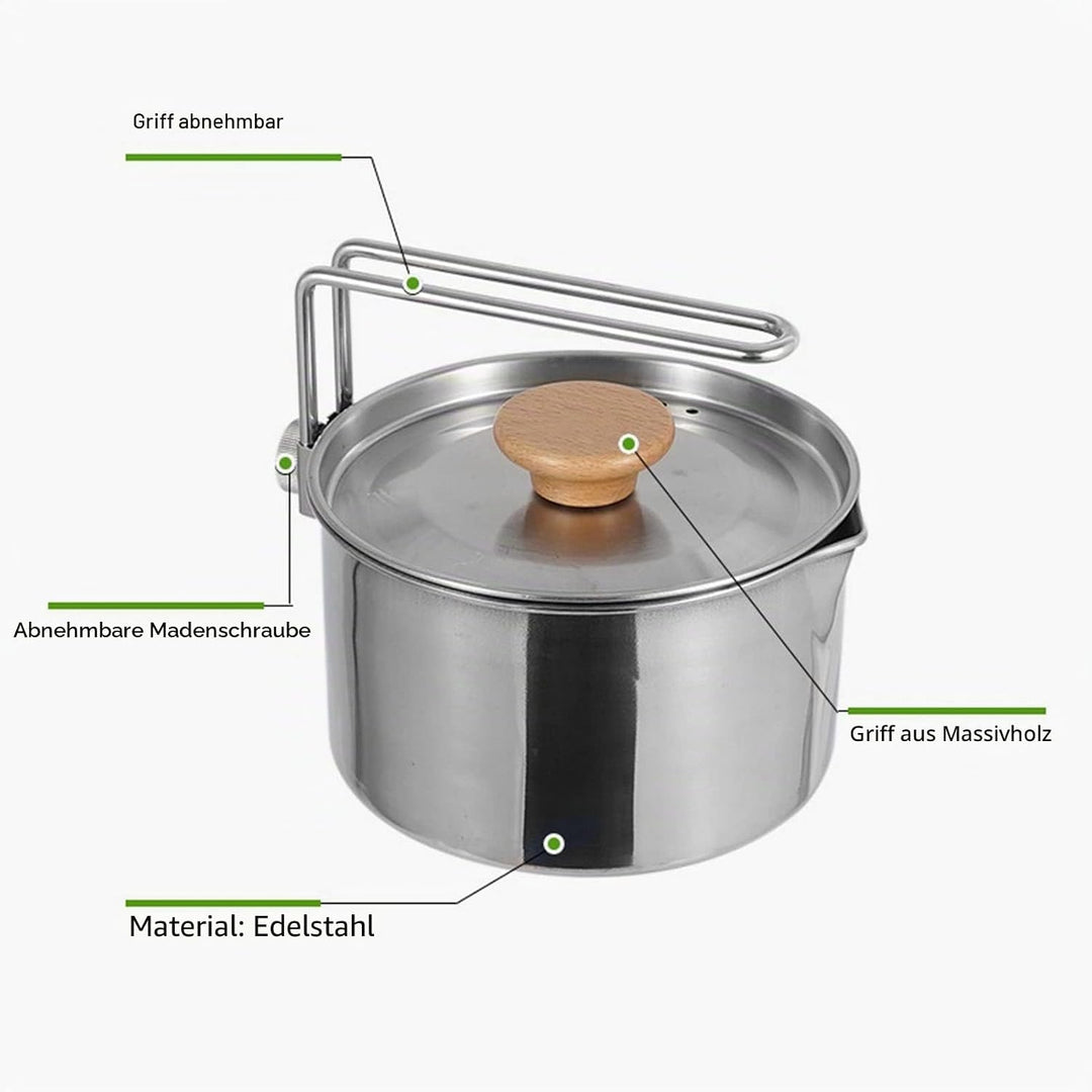 Camping Topf, 1L Herd Kochgeschirr 304 Edelstahl Kochtopf Portable Camping Wasserkocher Mit Klappgri