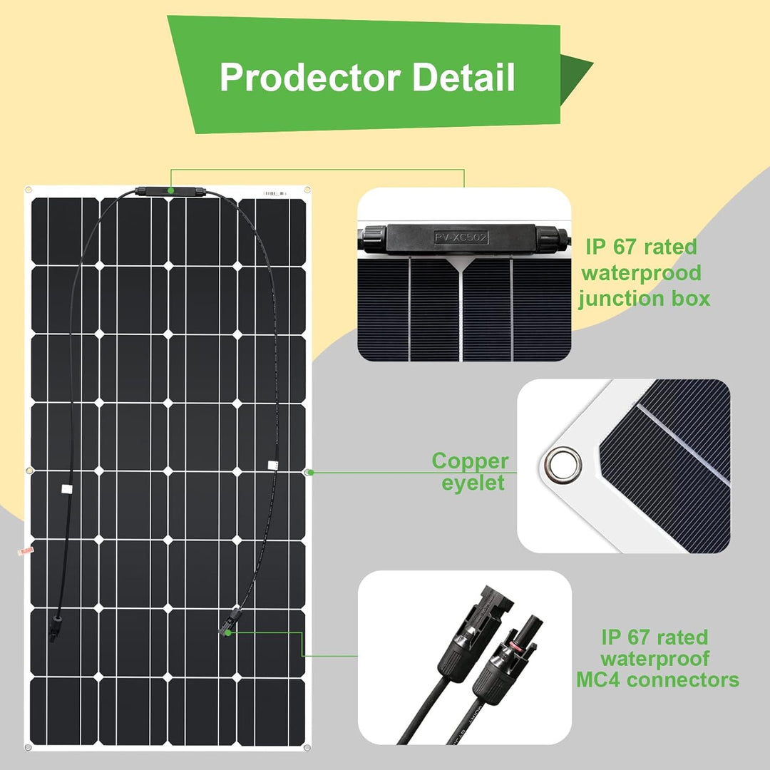 500W 12V Flexibles Solarmodul（5 X 100W）Monokristallin Solarpanel Ladegerät Outdoor mit Ladekabel für