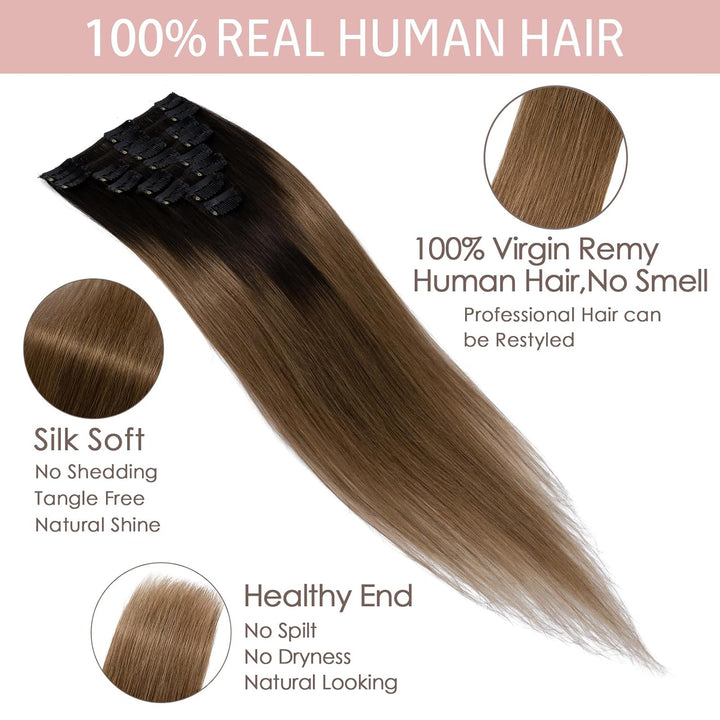 Silk-co Echthaar Clip In Extensions 8 Tressen 18 Clips 55g, Balayage Hair Extensions, Remy Echthaar