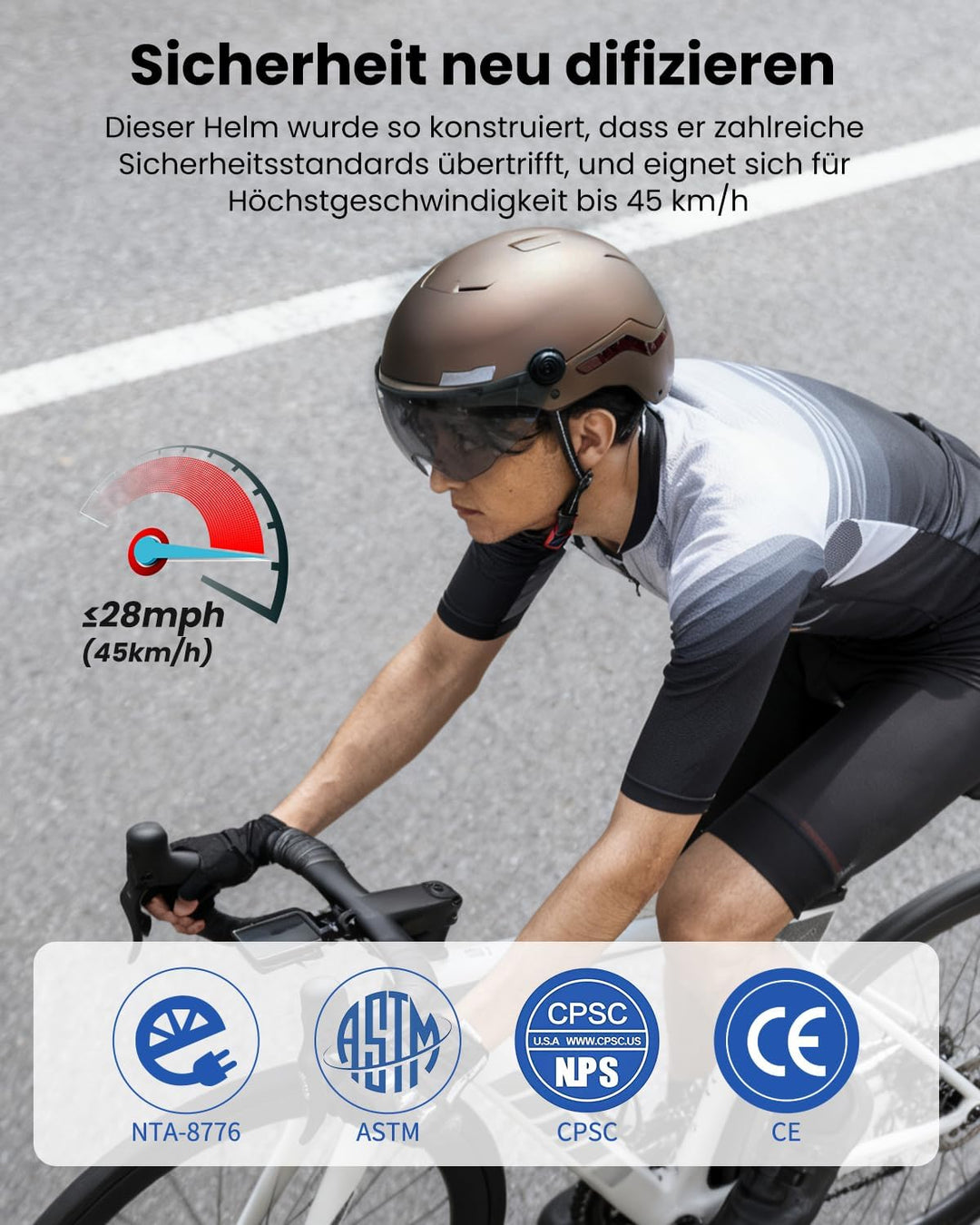 ILM Fahrradhelm Herren Damen mit Visier und LED Licht Beleuchtung Automatischem G-Sensor für Blinker