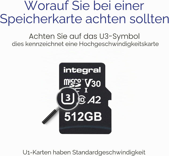 Integral 512GB Micro SD Karte 4K Video Premium High Speed Speicherkarte SDXC bis zu 100MB/s Lesegesc