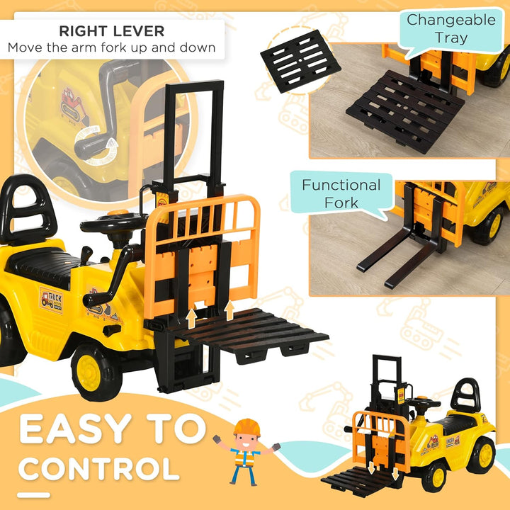 HOMCOM Traktor für Kinder von 3-4 Jahren mit Gabelstapler, Knopf für Geräusche und versteckter Staur