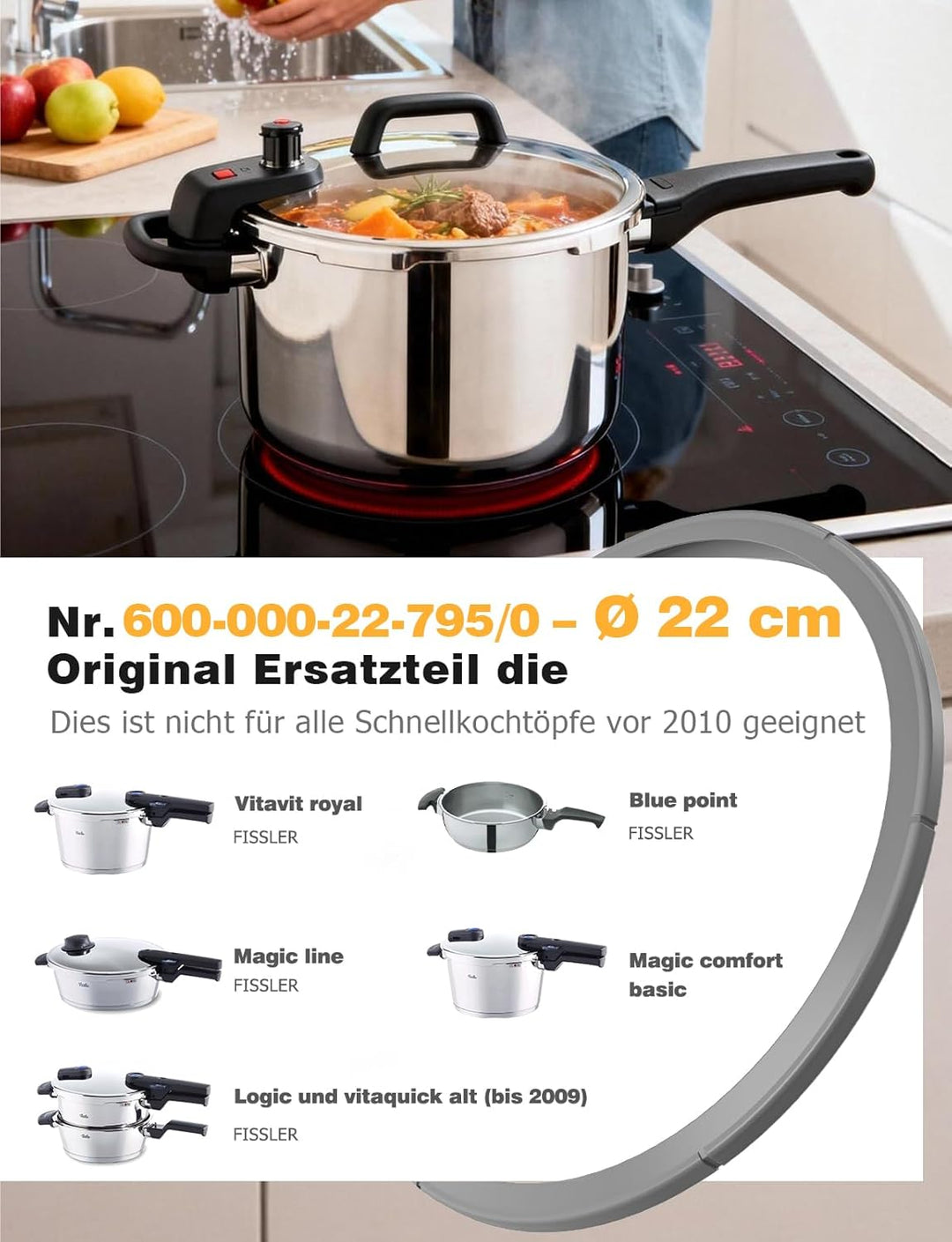 Mellbree 22cm Dichtungsring für Fissler, 2 Stück Schnellkochtopf Ersatzteile für Fissler Schnellkoch