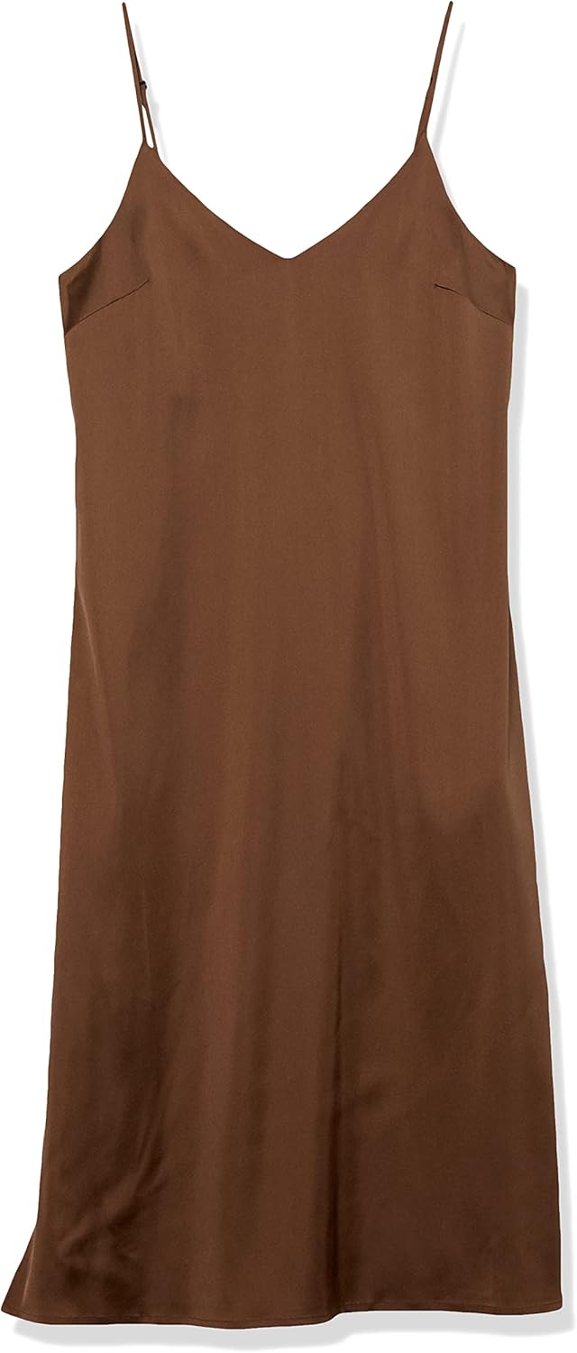 The Drop Damen Ana Silky Midi-Slip-Kleid mit V-Ausschnitt L Espresso, L Espresso