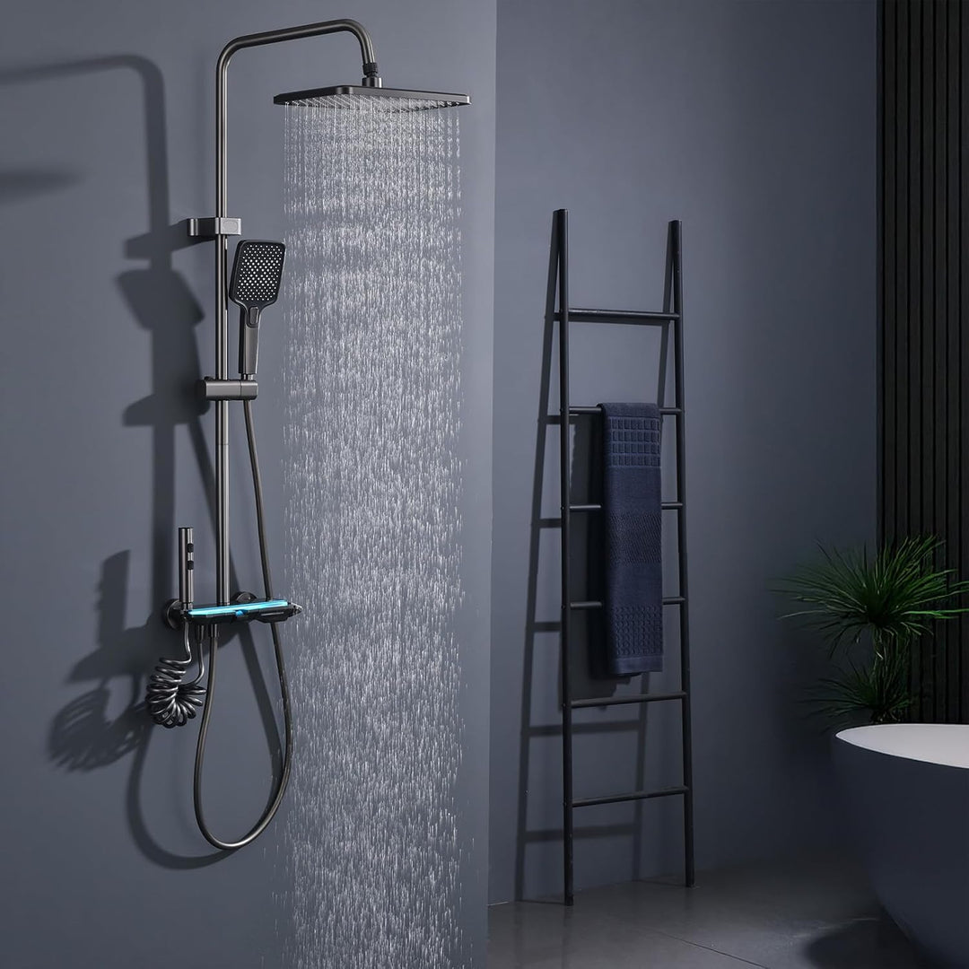 HOMELODY Duscharmatur Komplettset mit Glasablage - Regendusche mit Armatur und 30cm, Duscharmatur mi