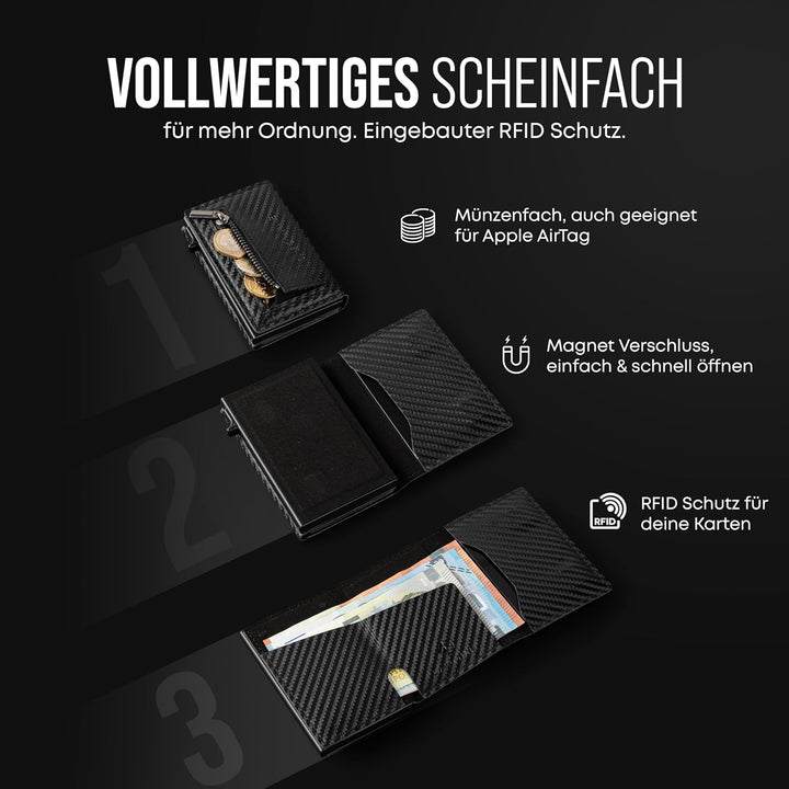 CARD Nine® Kartenetui mit RFID-Schutz - Smart Wallet - Pop-Up-Geldbörse - Cardholder - Portemonnaie