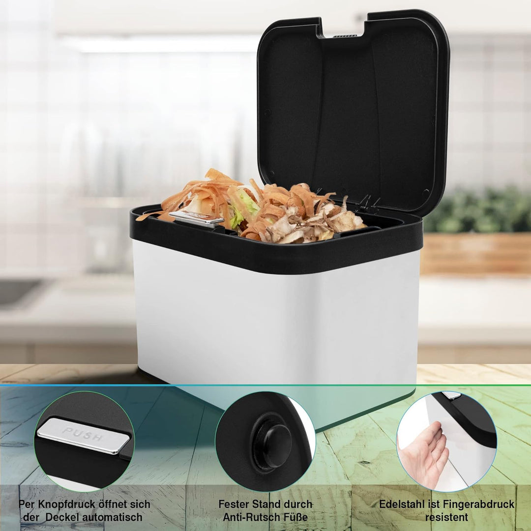 YourCasa® Komposteimer Küche aus Edelstahl - 4,3L - Biomülleimer Küche klein für alltäglichen Biomül
