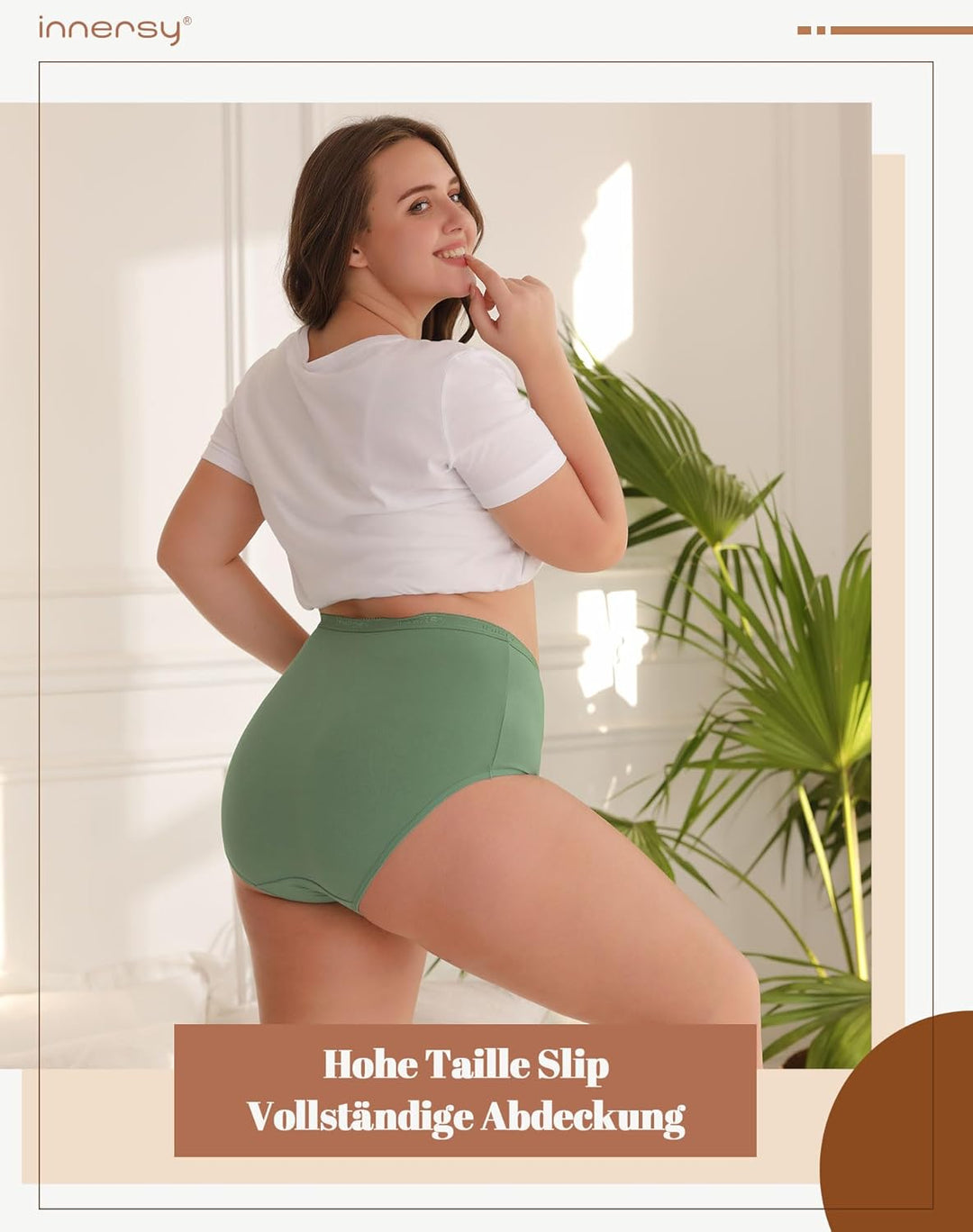 INNERSY Unterhosen Damen Grosse Grössen Schlüpfer Baumwolle High Waist Slip Maxi Unterwäsche 5er Pac