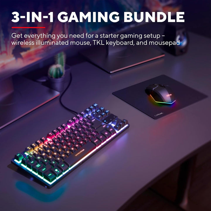 Trust GXT 1794 Set Gaming Tastatur QWERTZ DE Layout mit Funkmaus und Mauspad, 3-in-1 LED Gaming Pake