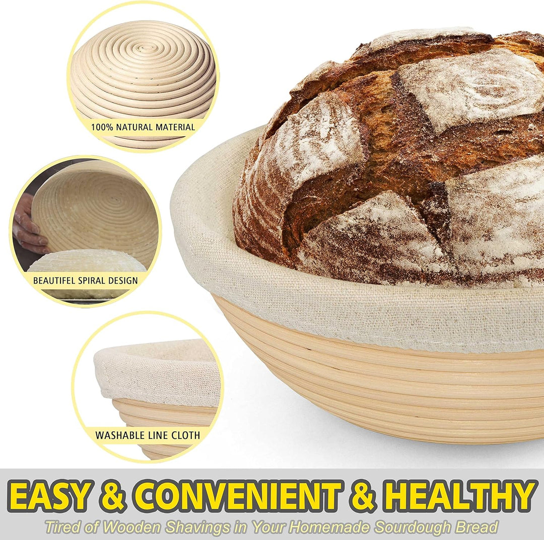 Anaeat 25 cm Brot-Banneton-Gärkorb-Set – runder Sauerteig-Gärkorb aus 100% natürlichem Rattan mit La