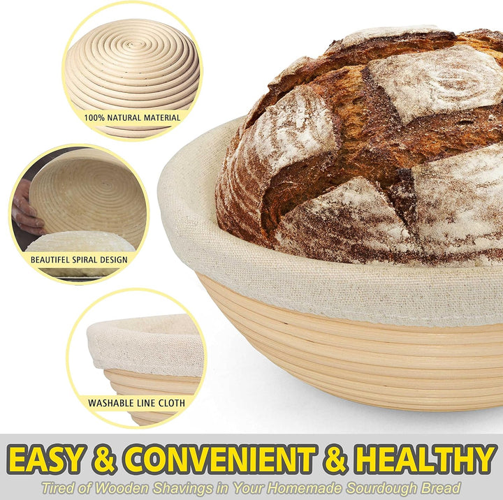 Anaeat 25 cm Brot-Banneton-Gärkorb-Set – runder Sauerteig-Gärkorb aus 100% natürlichem Rattan mit La