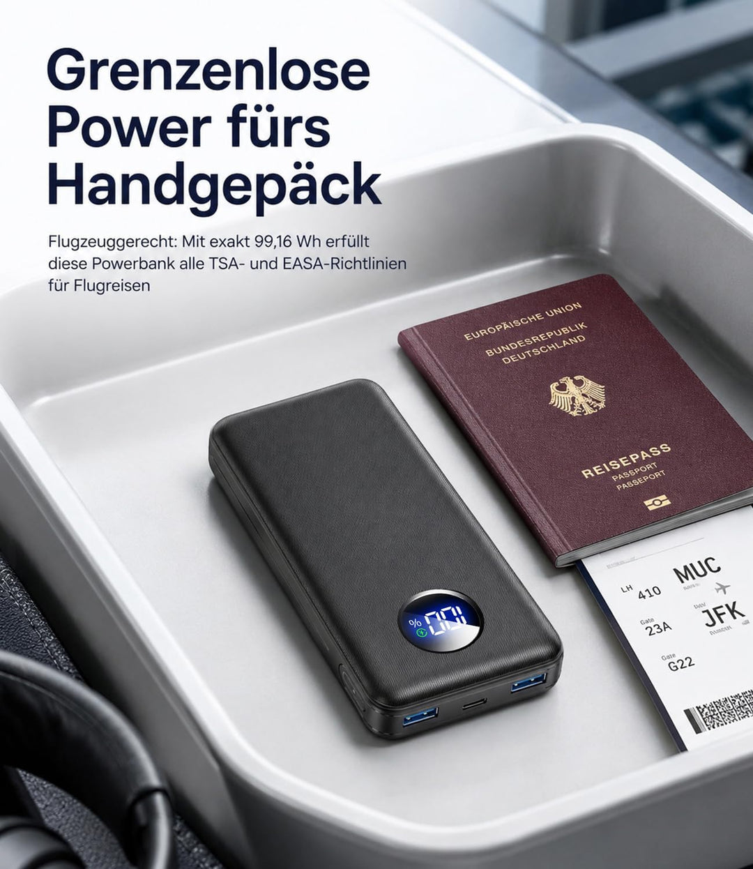 Powerbank 26800mAh, 22.5W Schnellladung Externer Akku mit LCD-Display, 22W USB-C PD Tragbares Ladege