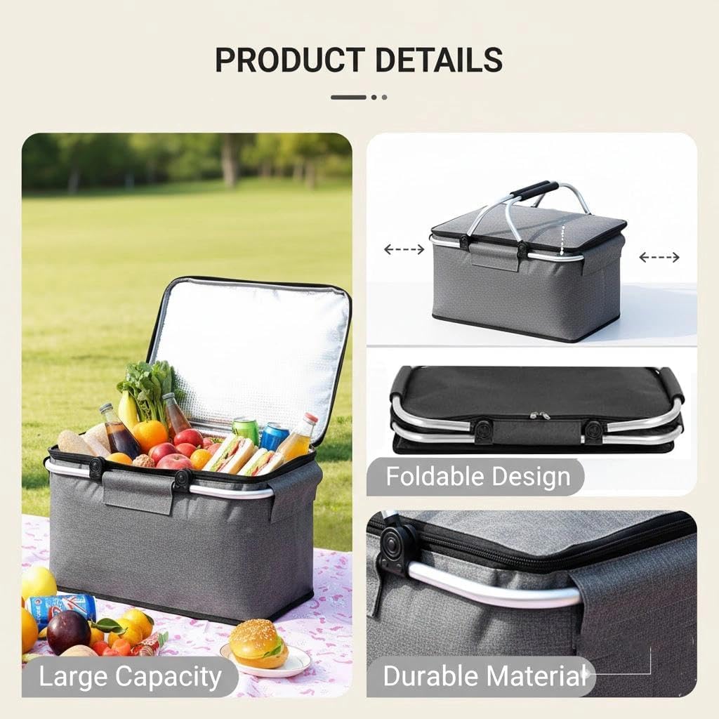 Einkaufskorb Faltbar, Einkaufskorb mit Kühlfunktion, Thermo als Picknickkorb, Tragekorb, für Picknic