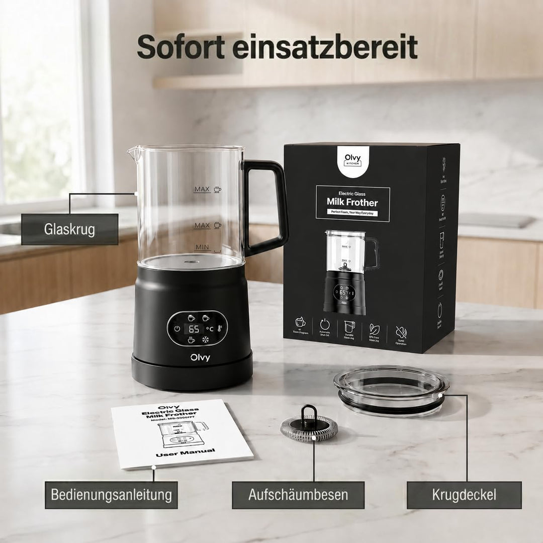 Olvy Milchaufschäumer Elektrisch 500W 3-in-1 Heiss Kalt Erwärmen Schwarz Black, Black