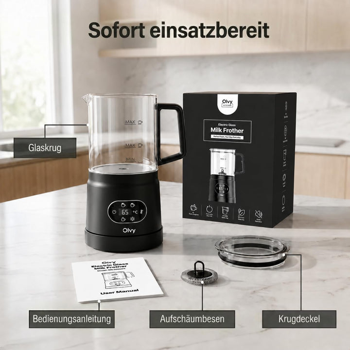 Olvy Milchaufschäumer Elektrisch 500W 3-in-1 Heiss Kalt Erwärmen Schwarz Black, Black