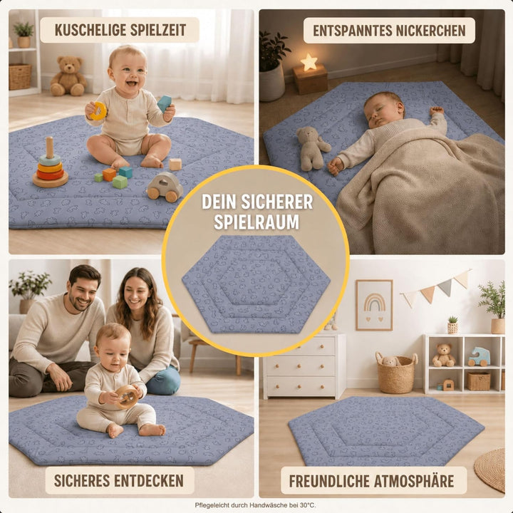Fillikid Einlage Laufstall 6-eckig Exklusiv | Krabbeldecke Laufgitter 124 cm | Schutzeinlage Laufgit