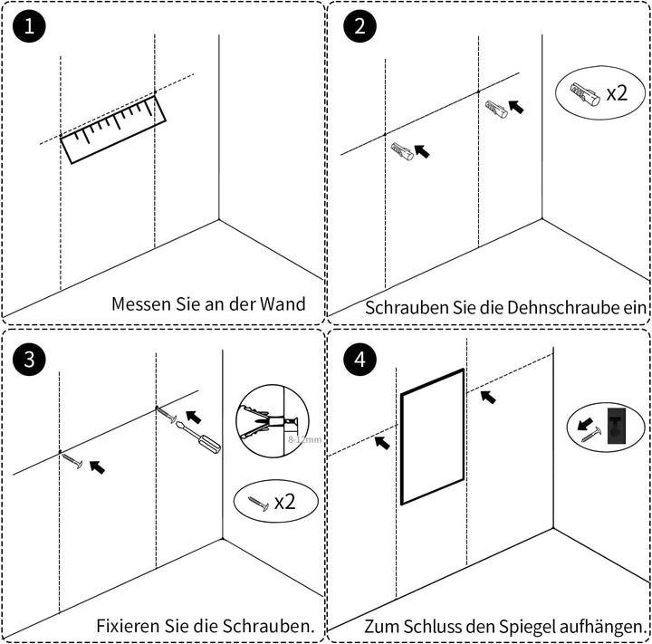 Wandspiegel, gross Schwarz 50x70 cm Spiegel Rechteckiger Edelstahl Kosmetikspiegel und Splitterschut