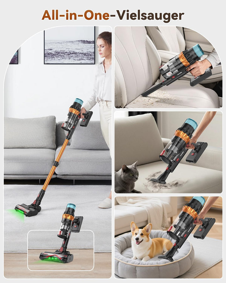 TechRise Akku-Stabstaubsauger, 58KPA/680W/70 Min, LED-Touchscreen, 3+Smart-Modi, Anti-Tangle & 8-in-