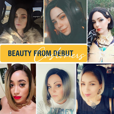 Début Lace Front Perücke für schwarze Damen Bob Perücke für weisse Damen Kunsthaar 24 cm 120g Braun