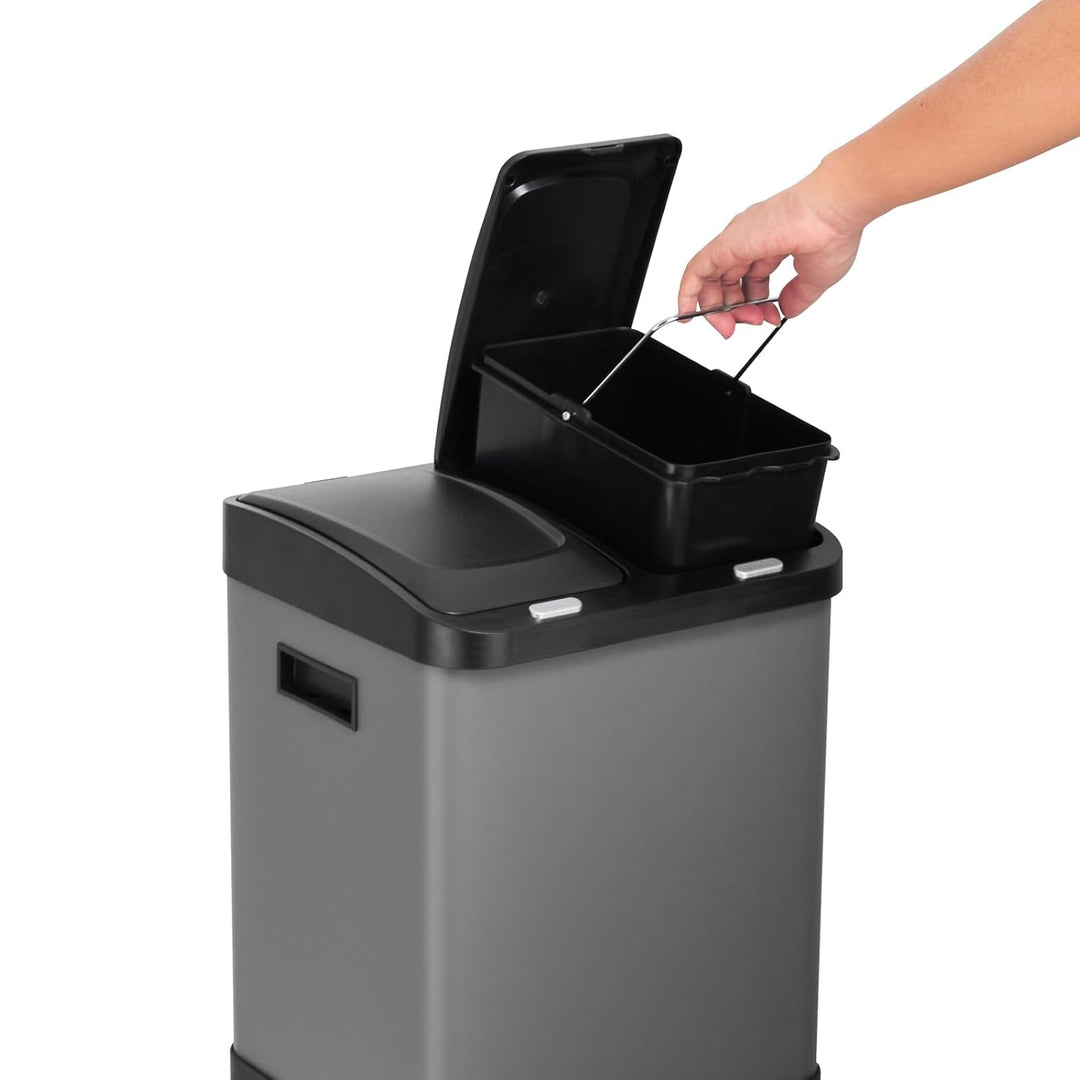 SVITA 3XCOMBO32 Mülleimer Treteimer Abfalleimer Mülltrennung mit Schubfächern Grau (32 Liter 2x8L +