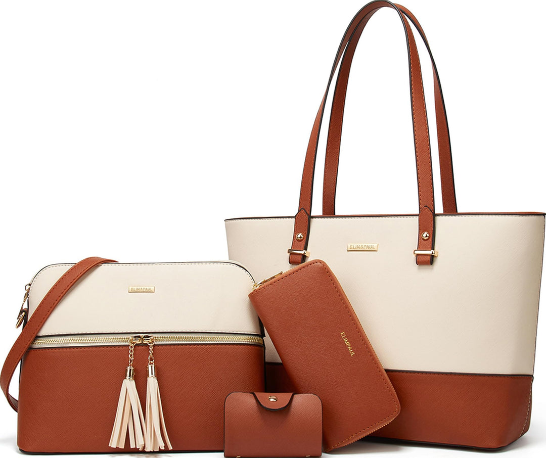 Frauen Mode Kunstleder Handtaschen Tote Tasche Schultertasche Top Griff Satchel Geldbörse Set 4pcs B