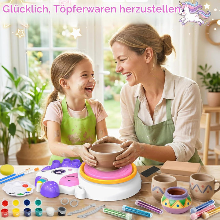 Töpferscheibe für Kinder, Einhorn Spielzeug für Mädchen 6-12 Jahre, Komplettes Töpfer-Malset mit 4 l