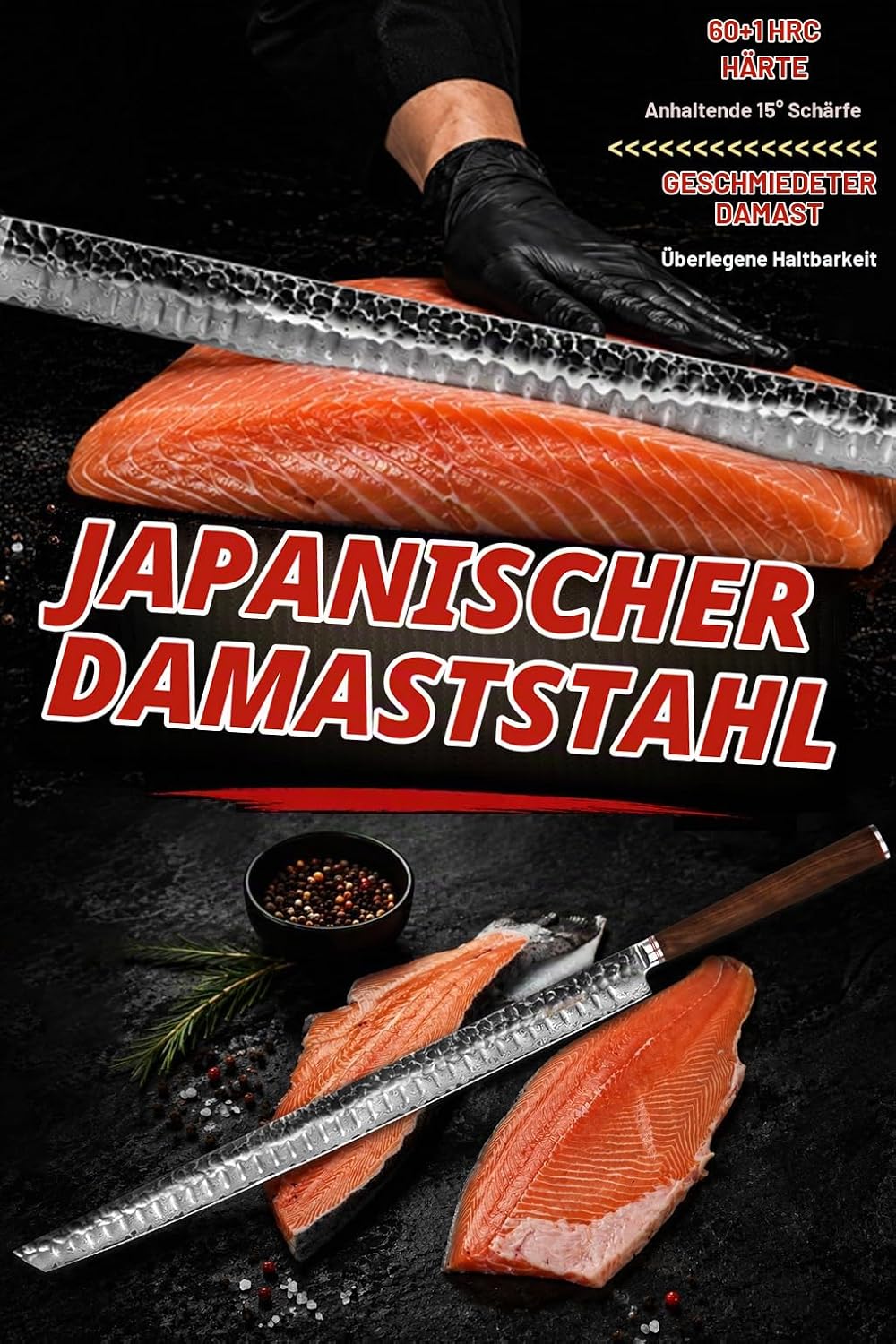 YOUSUNLONG Sakimaru-Messer 590mm Ultra Yanagiba - Japanische Hammer Damaststahlklinge - Natürlicher