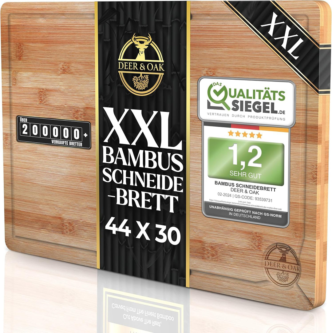 Deer & Oak Hochwertiges Schneidebrett aus Holz - 45x30x2cm - Grosses Schneidebrett aus Bambus - Holz