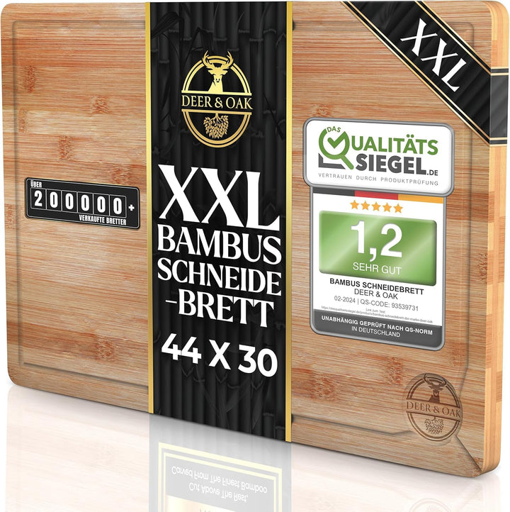 Deer & Oak Hochwertiges Schneidebrett aus Holz - 45x30x2cm - Grosses Schneidebrett aus Bambus - Holz