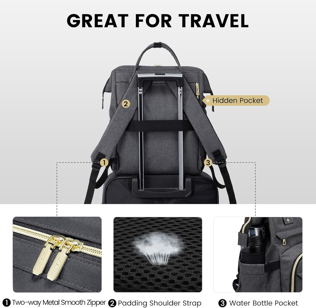 LOVEVOOK Rucksack Damen, Wasserdicht 17 Zoll Laptoprucksack Schulrucksack mit USB Ladeanschluss, Gro