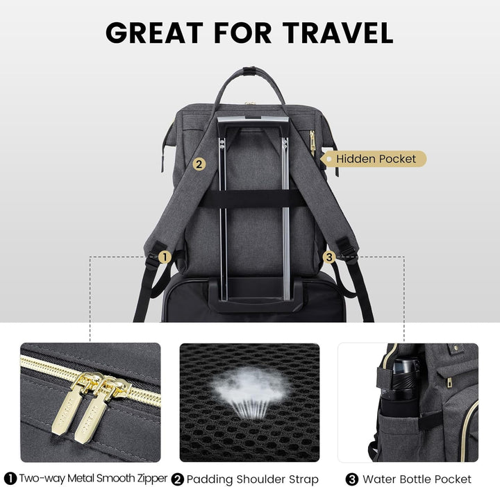 LOVEVOOK Rucksack Damen, Wasserdicht 17 Zoll Laptoprucksack Schulrucksack mit USB Ladeanschluss, Gro