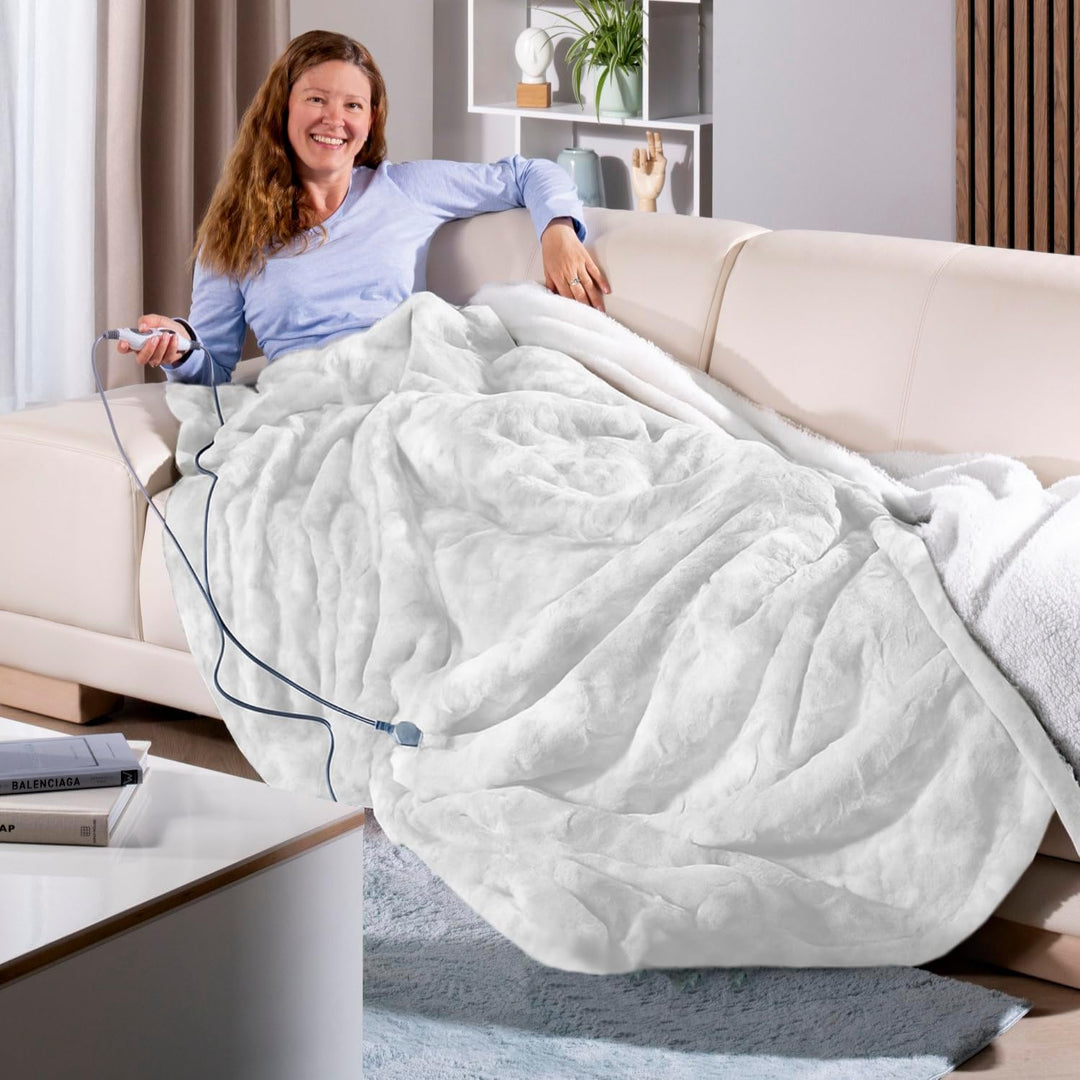 Delindo Lifestyle Heizdecke mit Abschaltautomatik 215 x 240 cm, grosse Kuscheldecke XXL mit 9 Temper