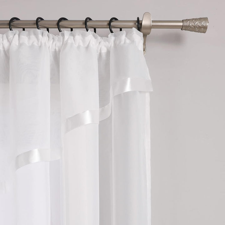 HongYa Kuvertstore transparenter Voile Gardine mit Satinbänder Kräuselband Vorhang H/B 120/450 cm We