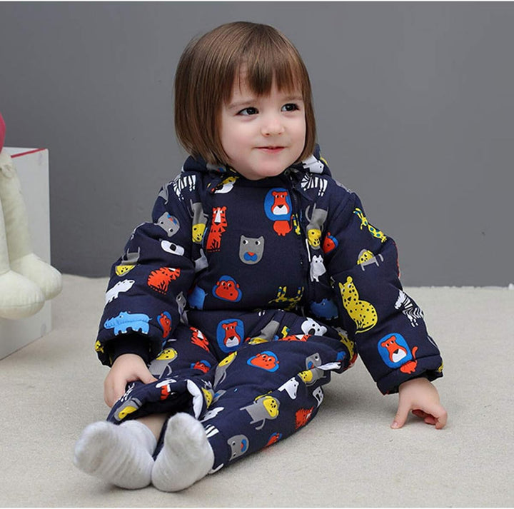 Baby Winter Overall Mit Kapuze Schneeanzüge mit Handschuhen und Füsslinge Mädchen Jungen Warm Kleidu