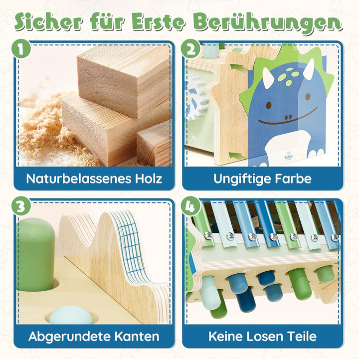 Lehoo Castle Montessori Spielzeug ab 1 Jahr, Hammerspiel mit Xylophon &amp; Zahnrädern, Holz Motorikspie