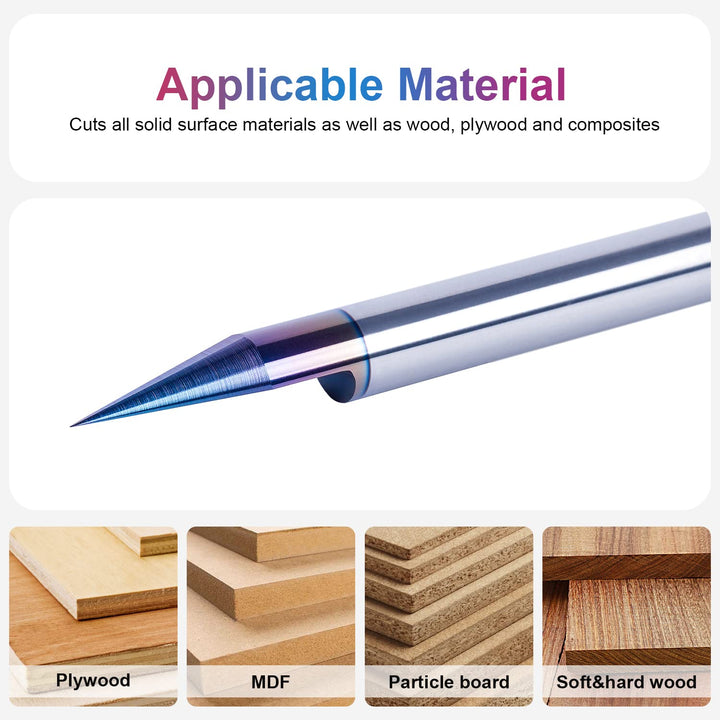 SpeTool Gravierfräser 6mm Schaft 30 Grad V Nutfräser Schriftenfräser Holz 0,2 mm Spitze VHM Graviers