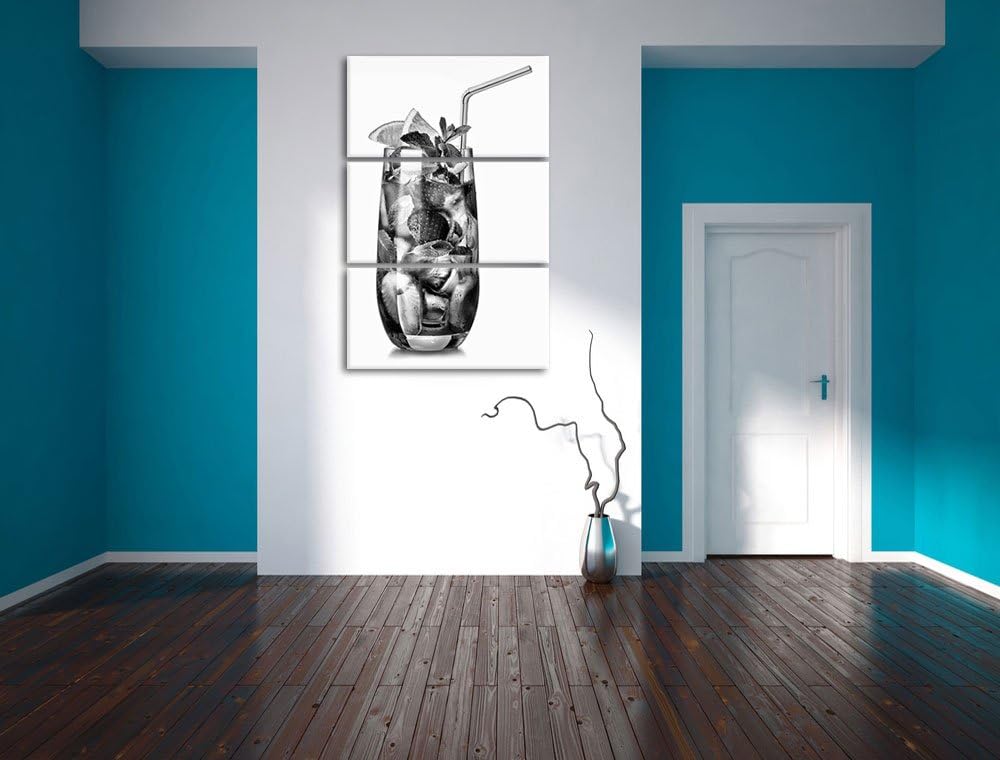 Pixxprint Monocrome, Leckerer Erdbeercocktail mit Zitrone und Minze 3-Teiler Leinwandbild 120x80 Bil