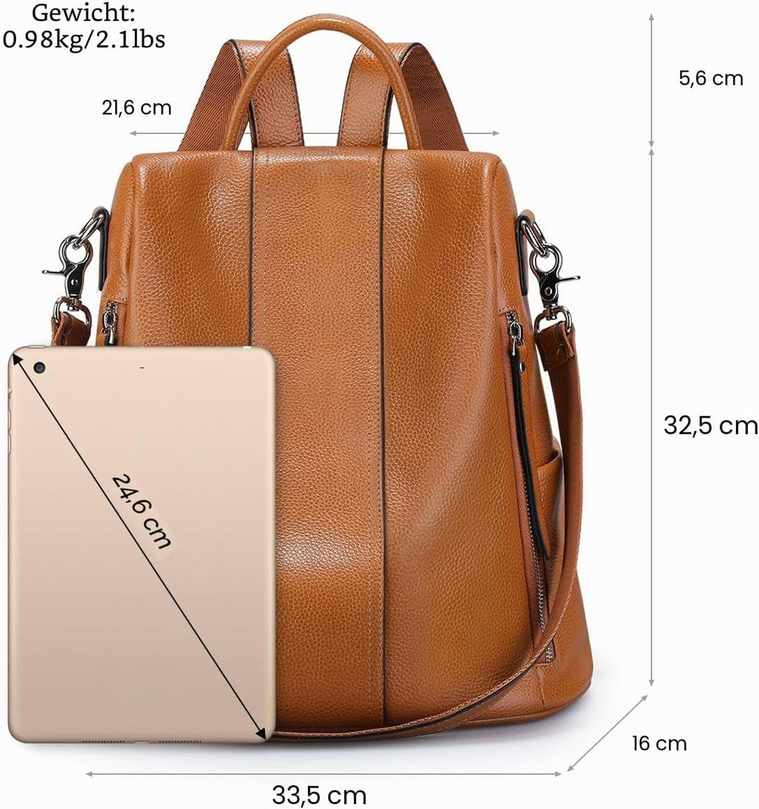 S-ZONE Frauen Weichem Leder Rucksack Anti-Theft Geldbörse Damen Wasserdichte Rucksack Schultasche Br