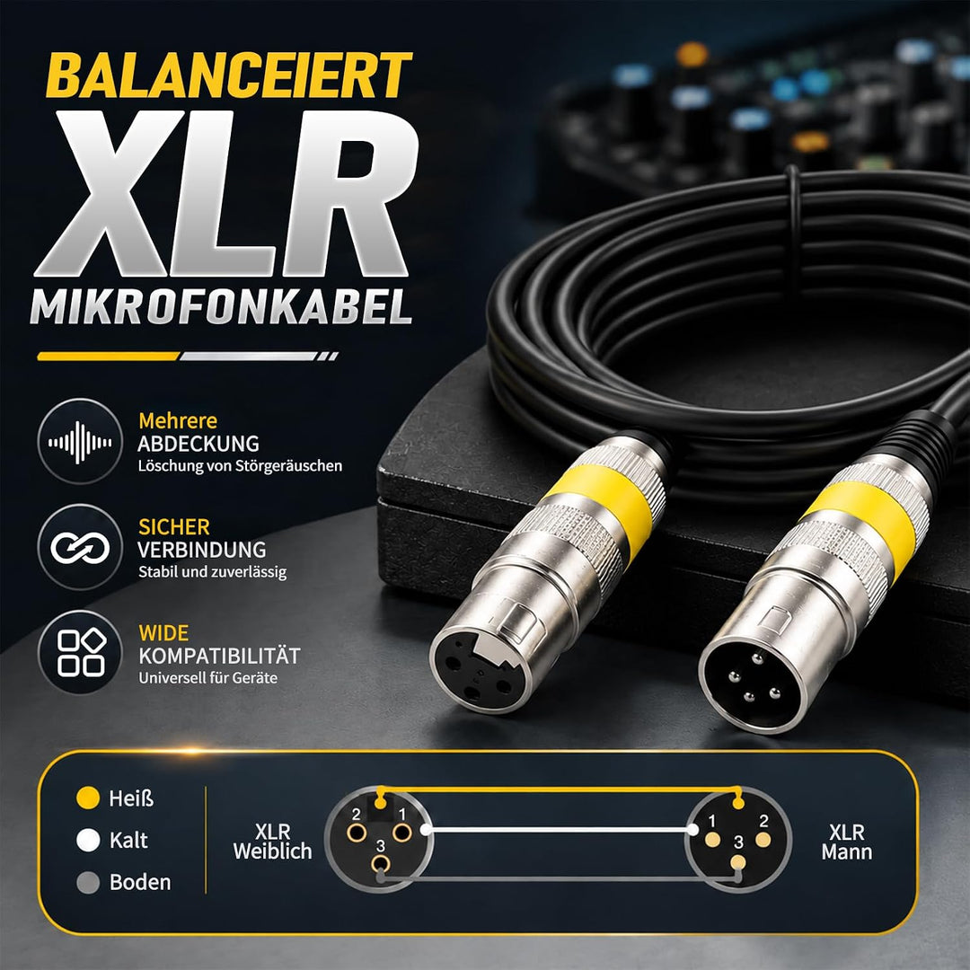 DMX Kabel, Mikrofonkabel 4er-Pack 3M XLR Männlich zu Weiblich Symmetrisch Abgeschirmt für Studioaufn