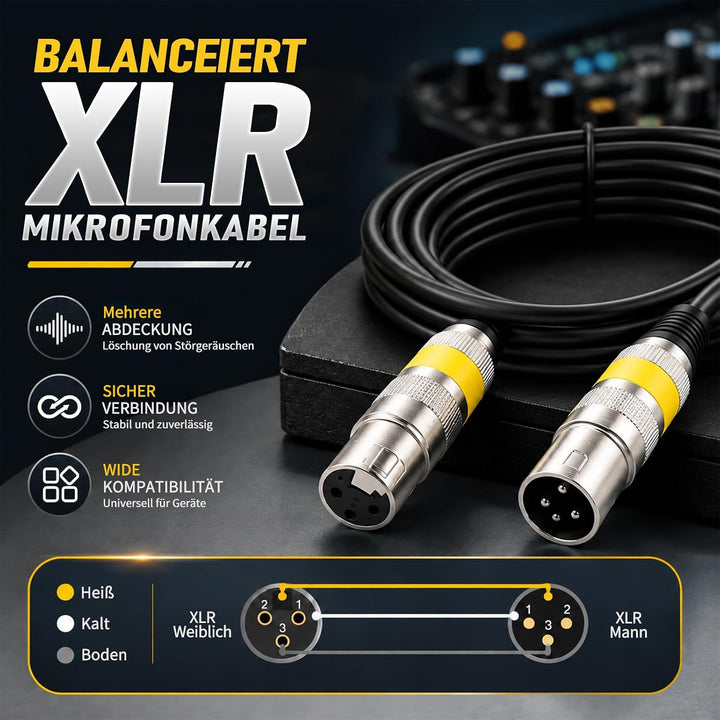 DMX Kabel, Mikrofonkabel 4er-Pack 3M XLR Männlich zu Weiblich Symmetrisch Abgeschirmt für Studioaufn